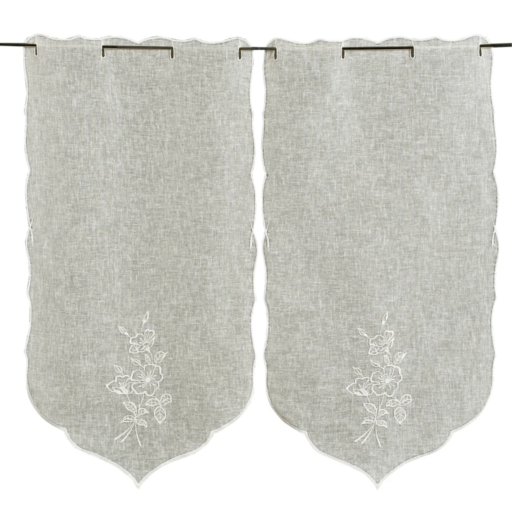 Paire de petits rideaux  brodés "Fleurs"