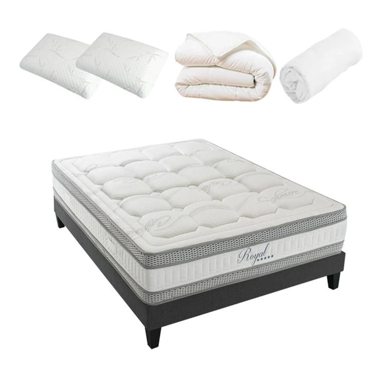 ROYAL 5* - Matelas mémoire de forme + sommier + accessoires