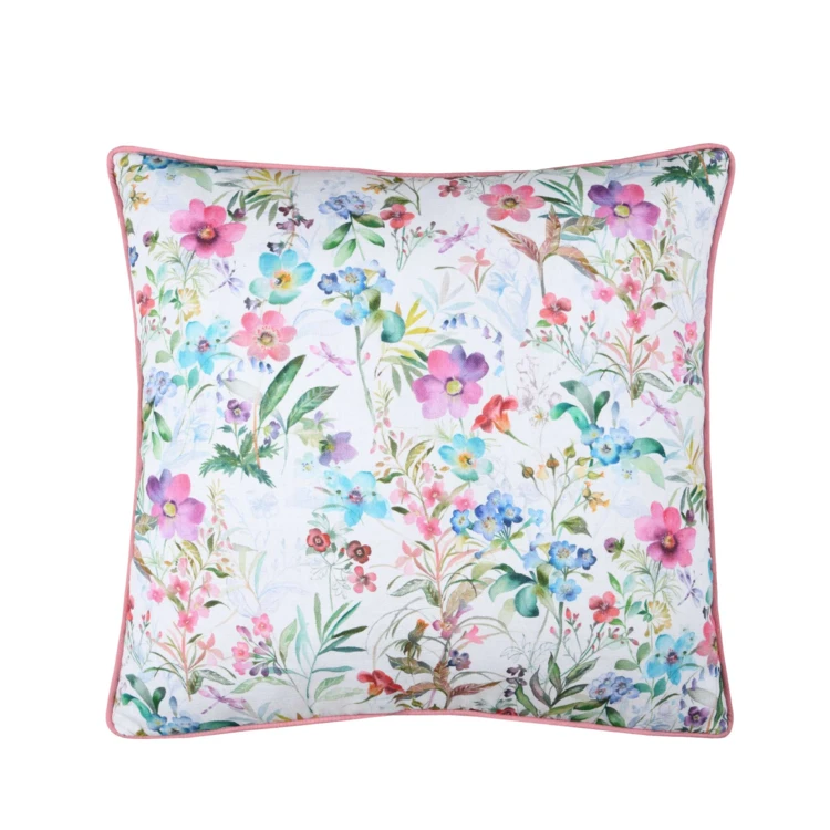 Coussin passepoilé imprimé fleurettes