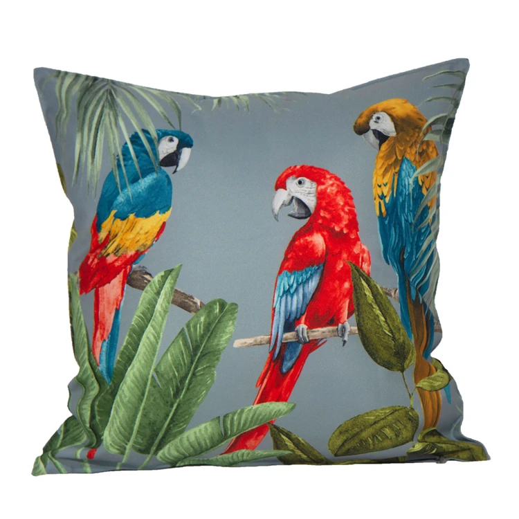 Coussin outdoor imprimé perroquets