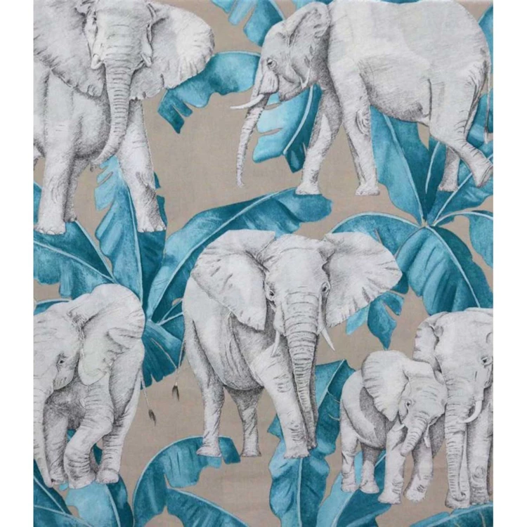 Tissu imprimé éléphants et feuillages