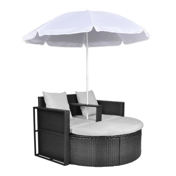 Lit de jardin résine tressé avec parasol