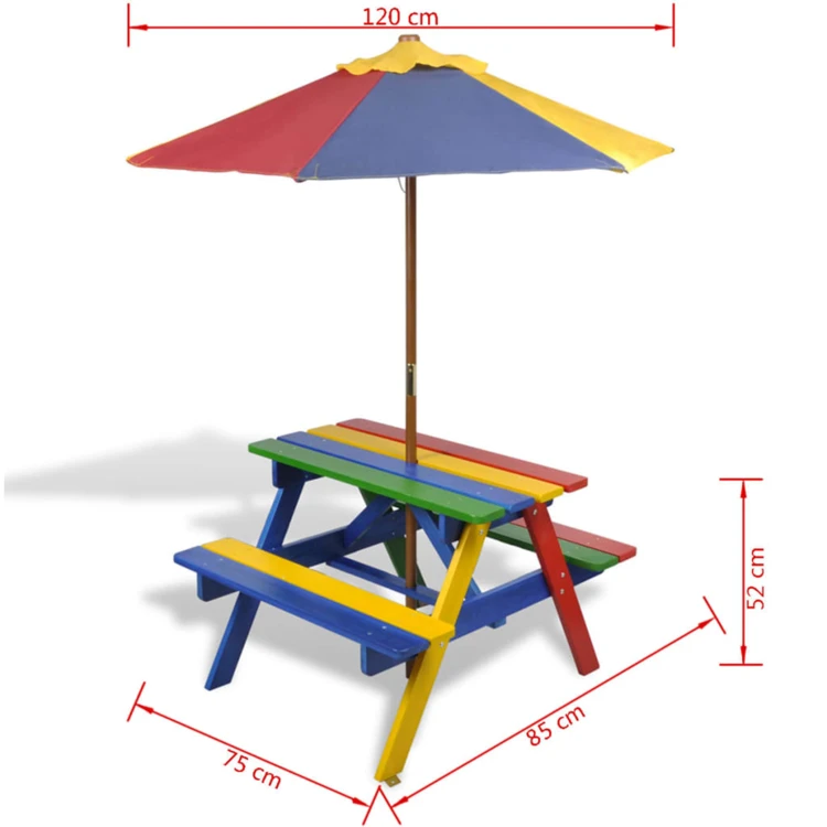 Table et bancs avec parasol pour enfants