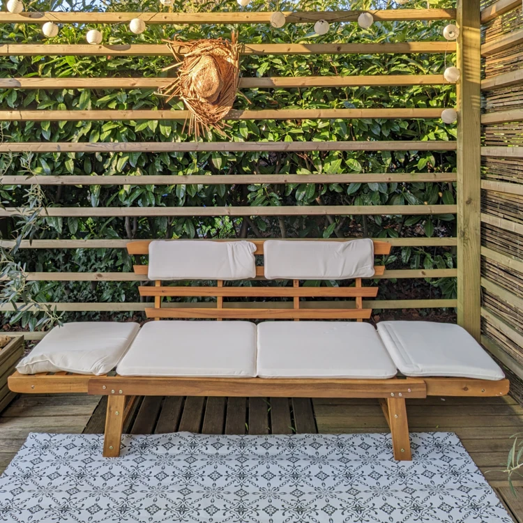 Banc de jardin avec coussins 2-en-1