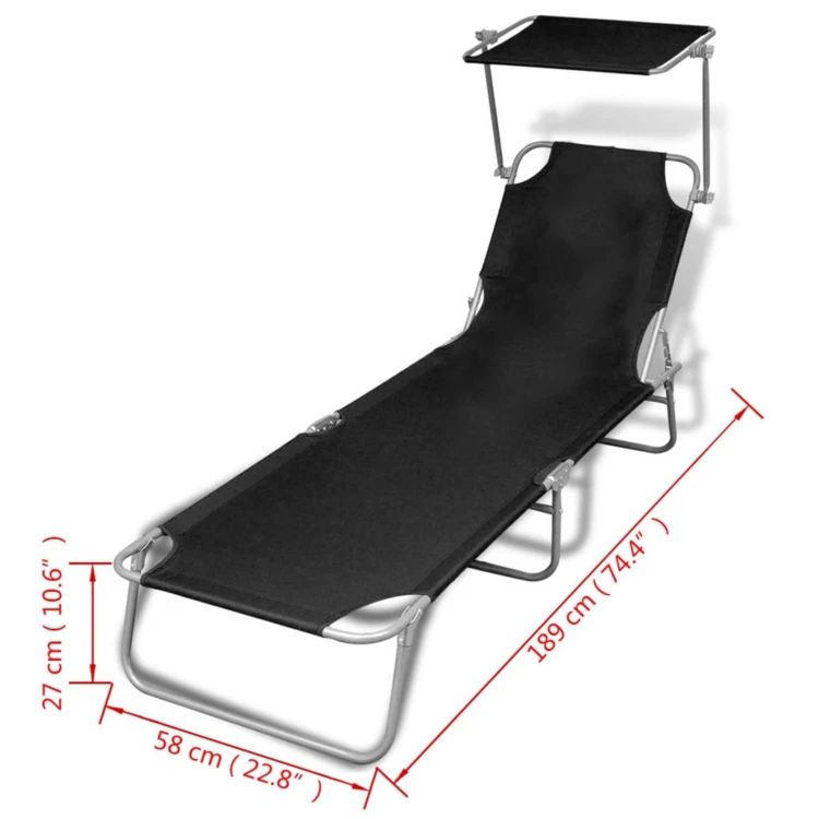 Chaise longue pliable avec auvent