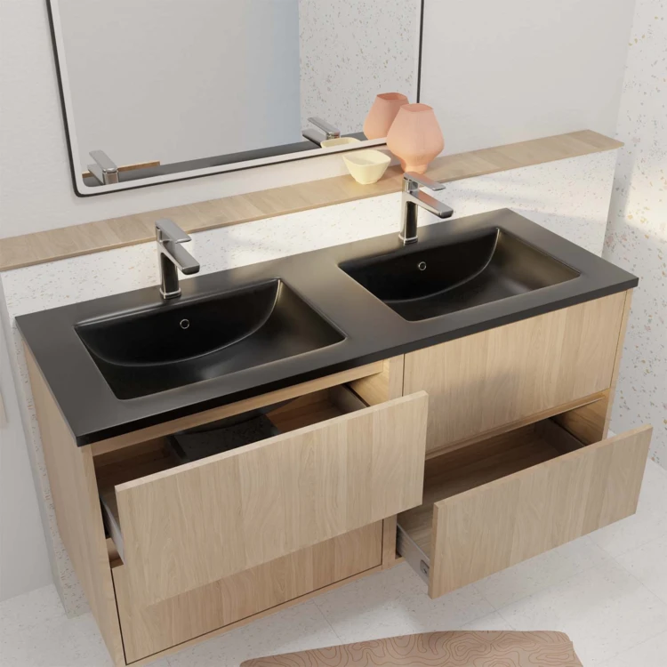 Meuble de salle de bains suspendu double vasque avec 4 tiroirs