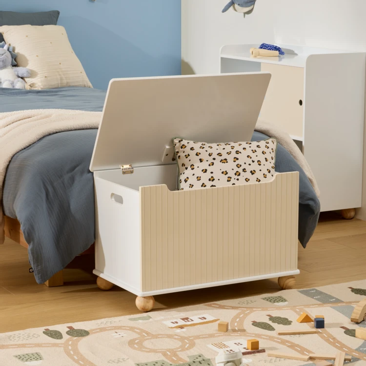 Coffre à jouets enfant avec roulettes et couvercle