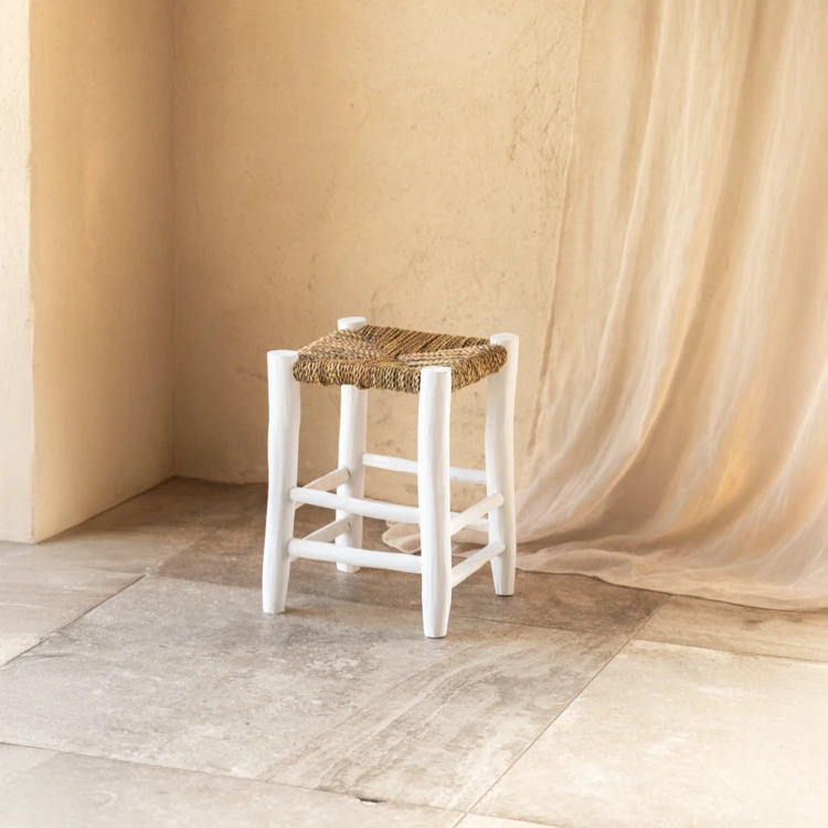 Tabouret Marocain blanc en bois