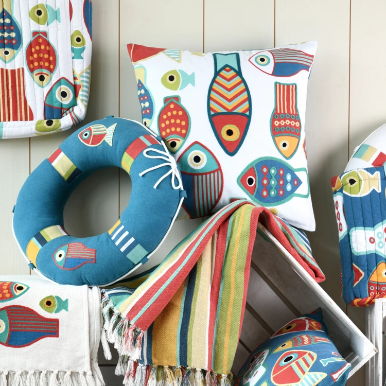 Sac cabas polycoton matelassé motif poissons