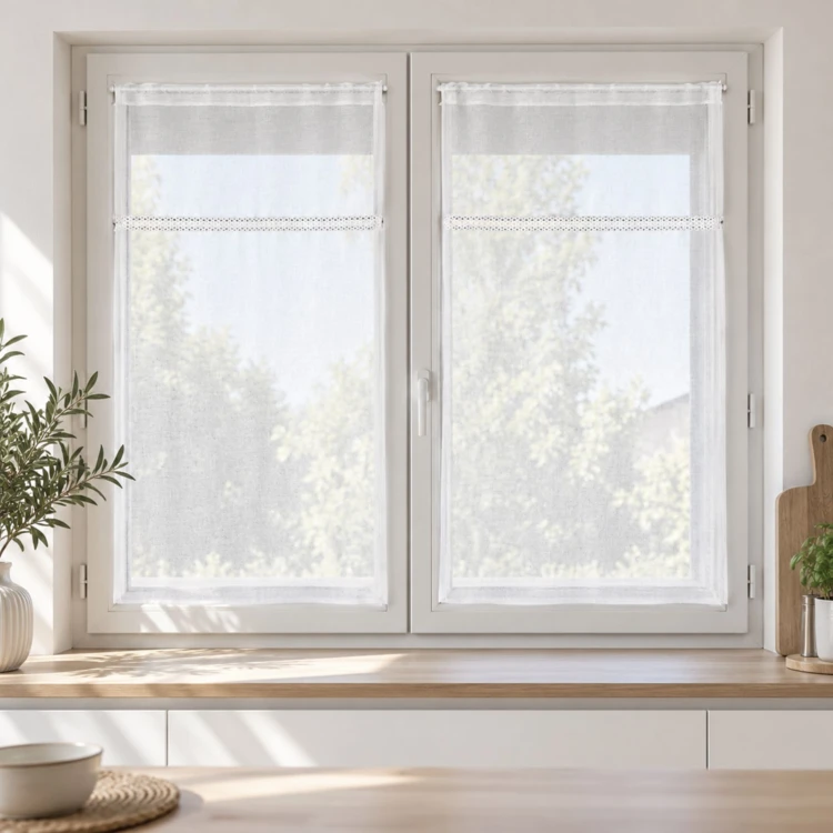 Par de cortinas con cinta de macramé