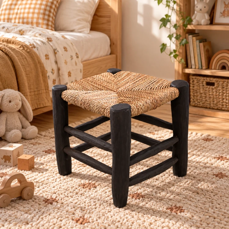 Tabouret marocain noir en bois
