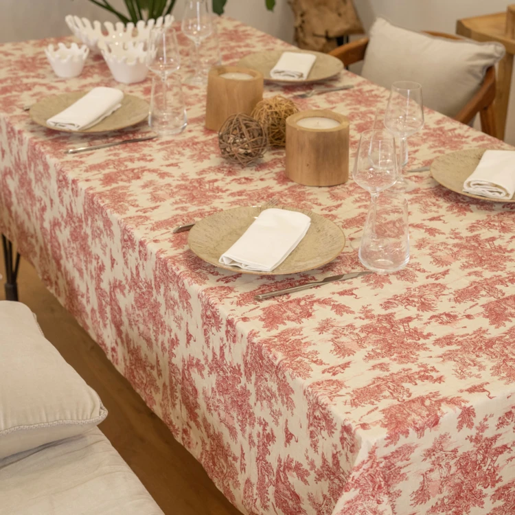 Nappe toile de Jouy rectangulaire plastifiée