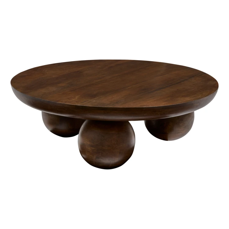 Mesa de centro redonda de madera maciza con patas redondeadas