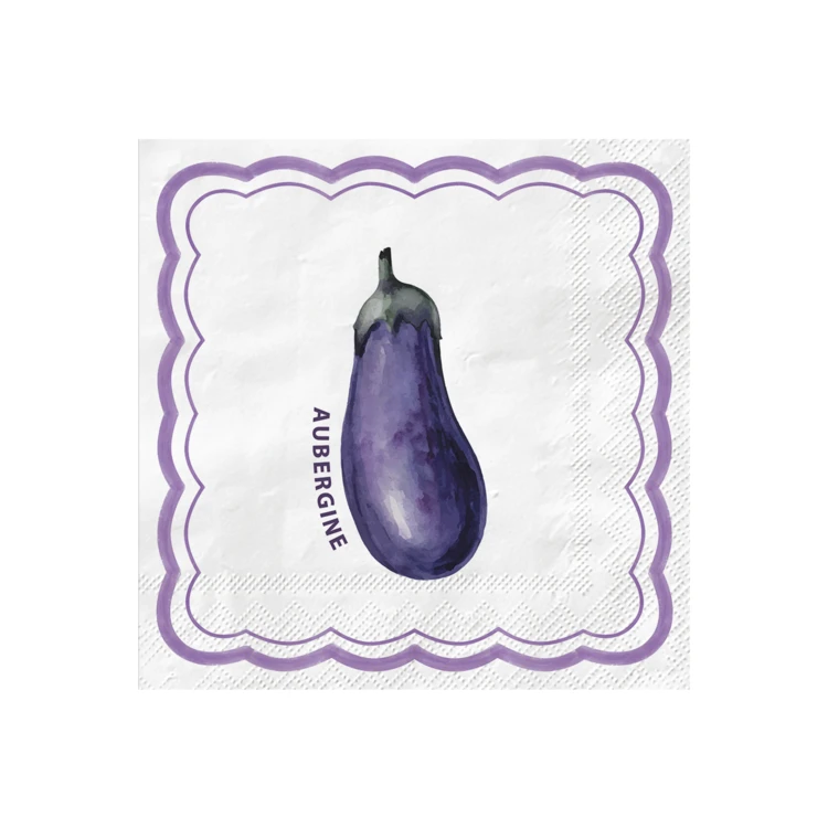 Lot de 20 serviettes en papier motif aubergine et petit pois