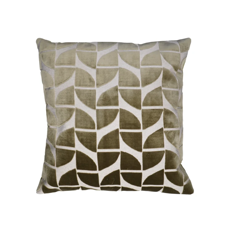 Coussin décoratif carré en velours dévoré à motif géométrique
