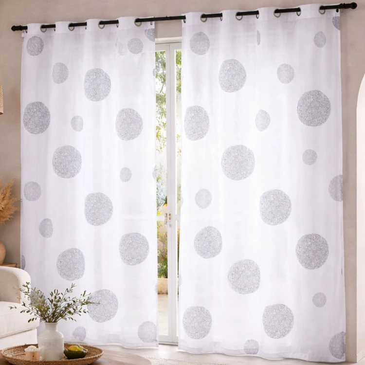 Voilage  blanc broderie rond