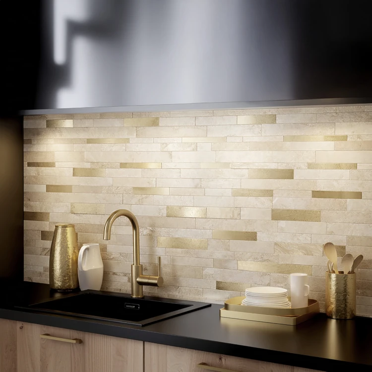 Crédence adhésive murale 3D motif lamelles 4 pièces