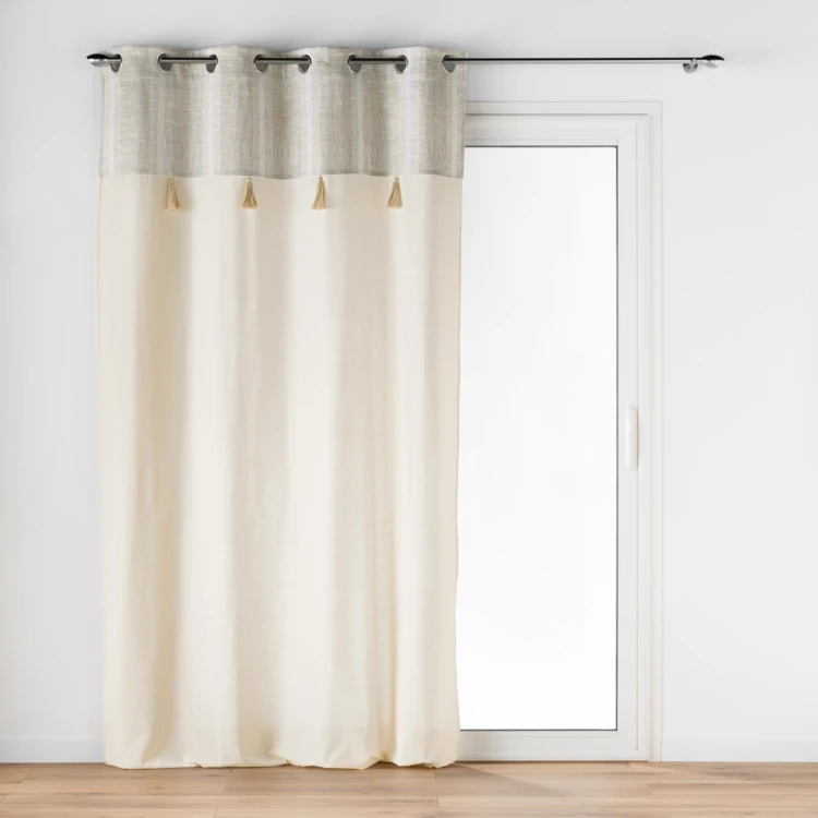 Polycotton-Ösenvorhang mit gewebtem Top und Pompons