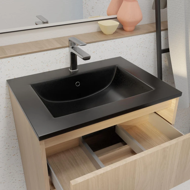 Meuble de salle de bains sur pieds avec 3 tiroirs et vasque en céramique