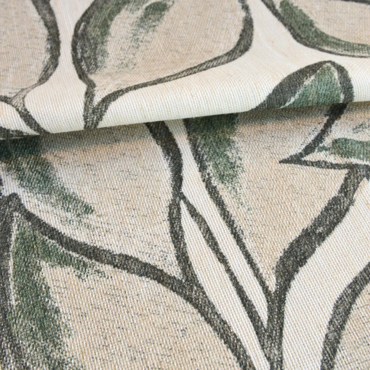 Rideau imprimé feuilles en tissu poly-lin