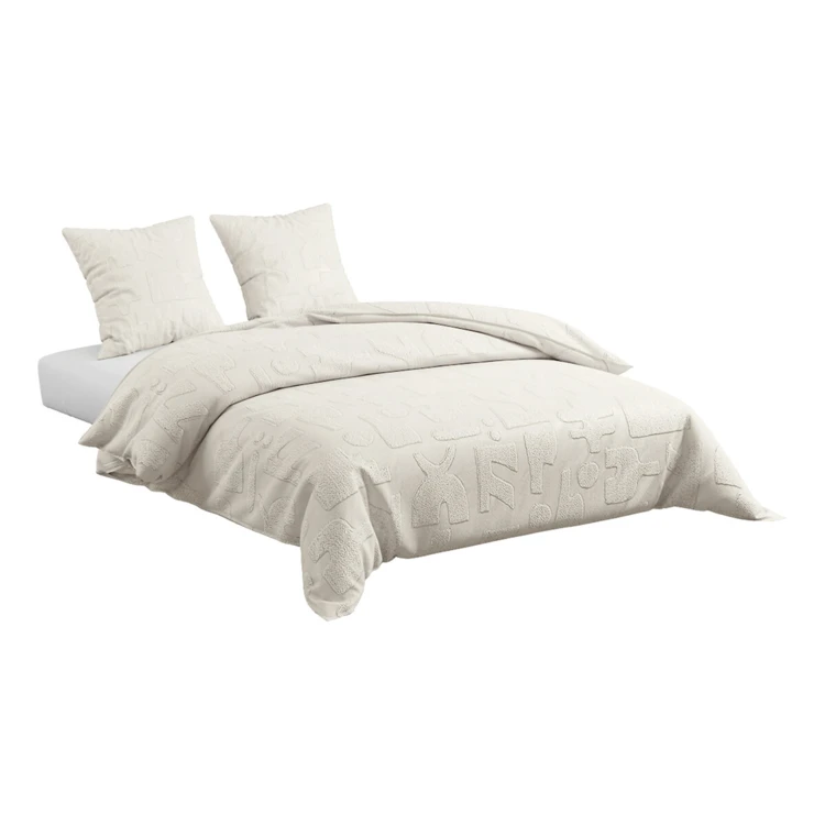 Conjunto de cama de 3 peças em microfibra lavada com motivos tufados