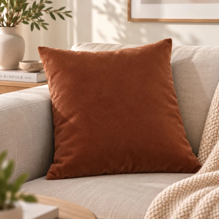 Coussin velours effet peau de pêche
