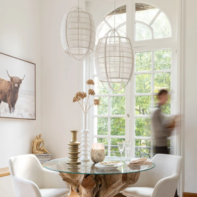Suspension luminaire en lin et bambou