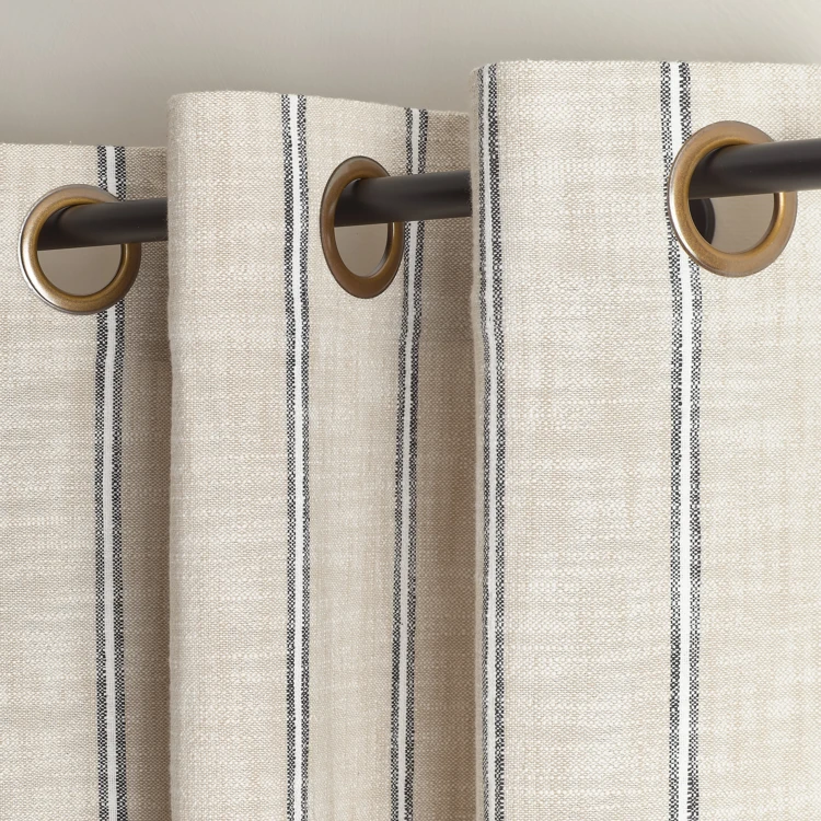 Rideau tamisant en coton flammé à rayures tissées avec œillets