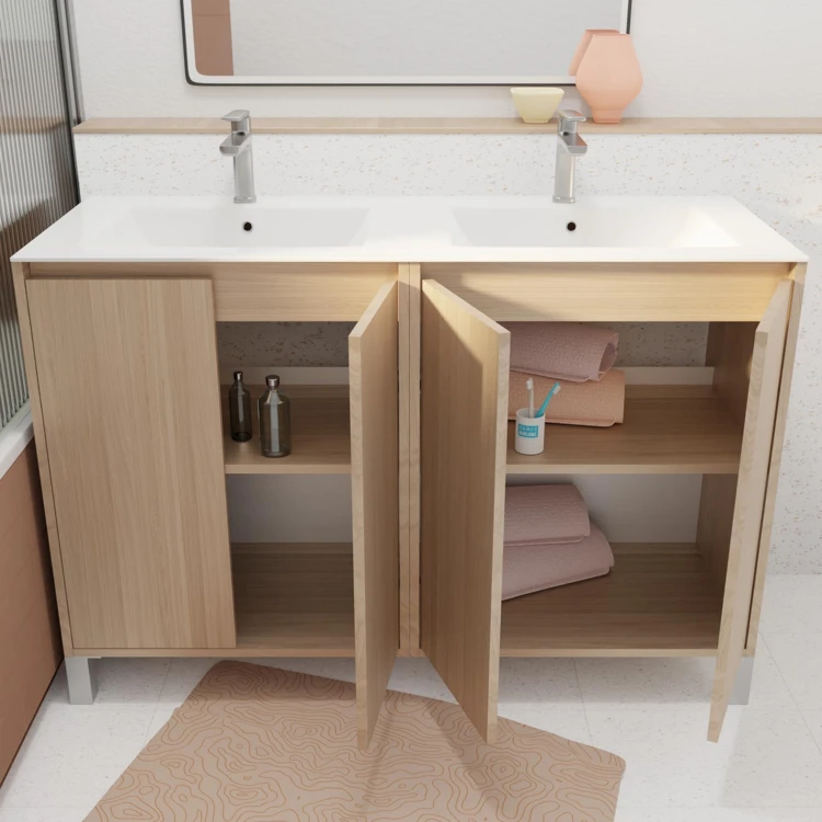 Meuble de salle de bains double vasque avec 4 portes