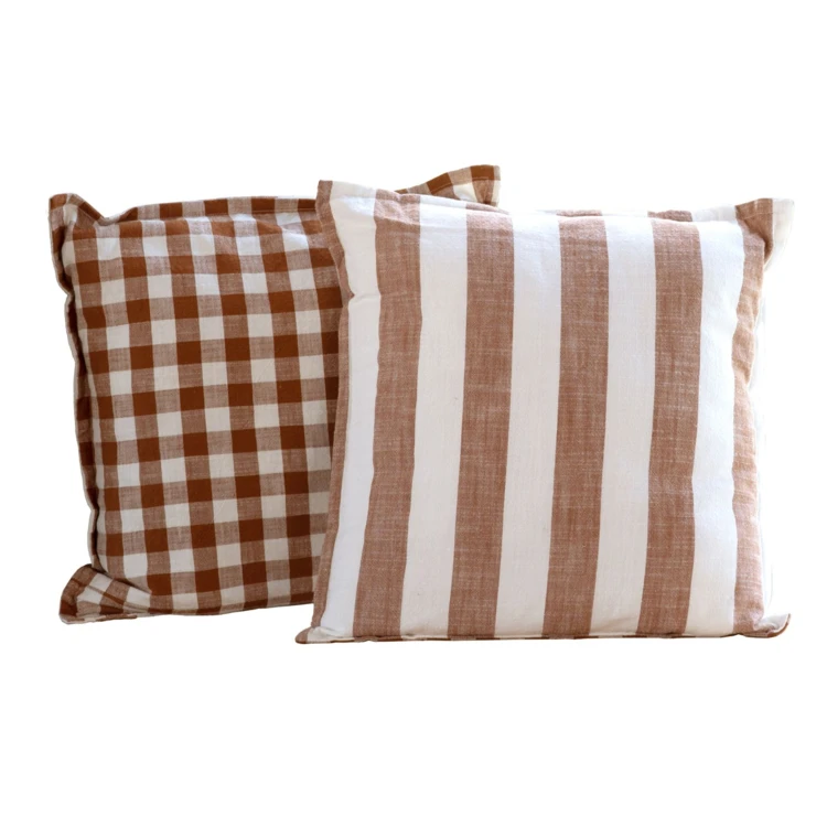 Housse de coussin 100% coton rayures et vichy LOURMARIN
