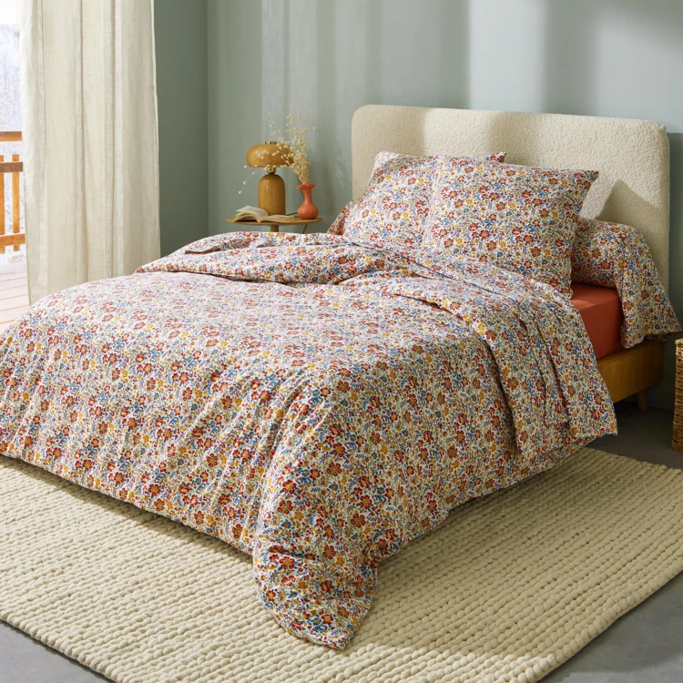 Parure de lit 3 pièces flanelle de coton floral housse + taies