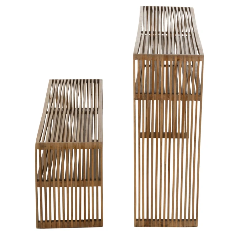 Meuble console avec étagère gigogne en teck lot de 2