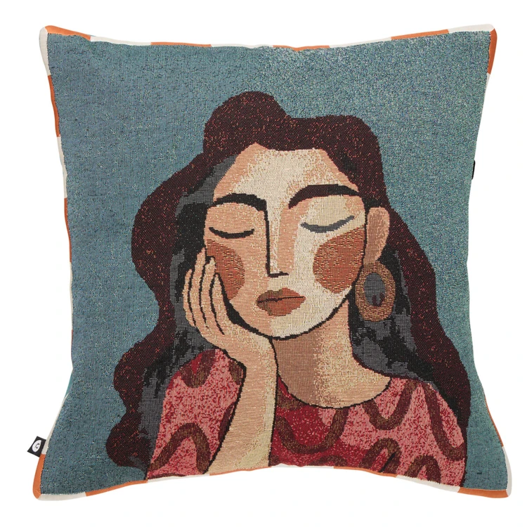 Almofada decorativa em jacquard com motivo de retrato