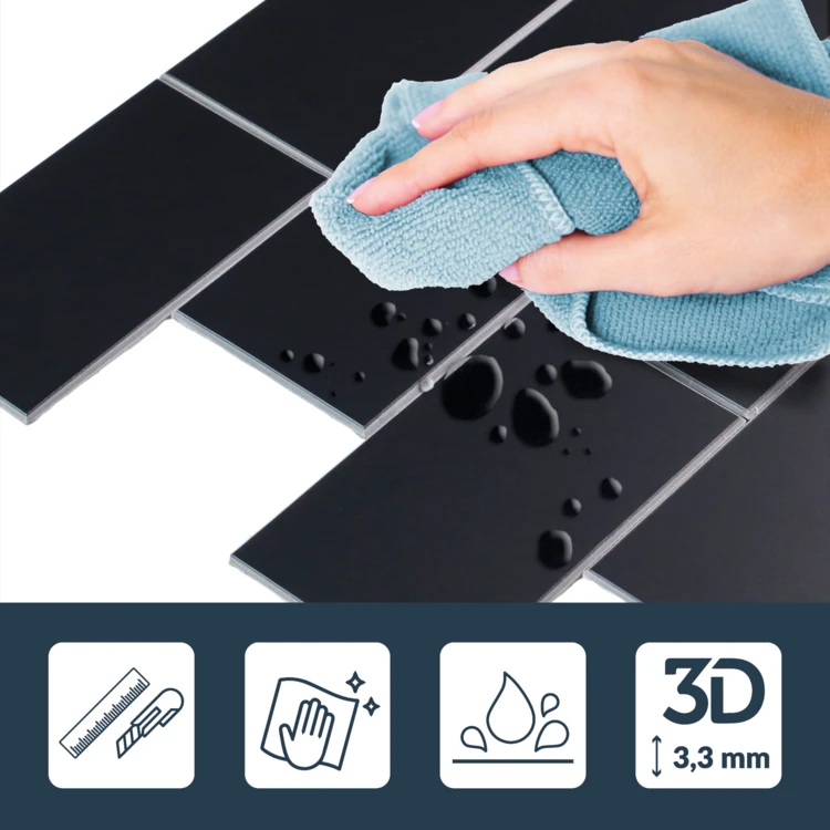 Zelfklevende 3D-wandpanelen met tegeleffect, 4 stuks