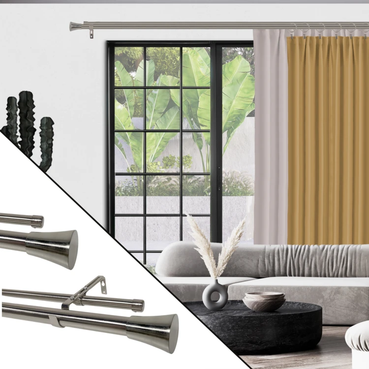Kit double tringle à rideaux extensible, embouts pommeau