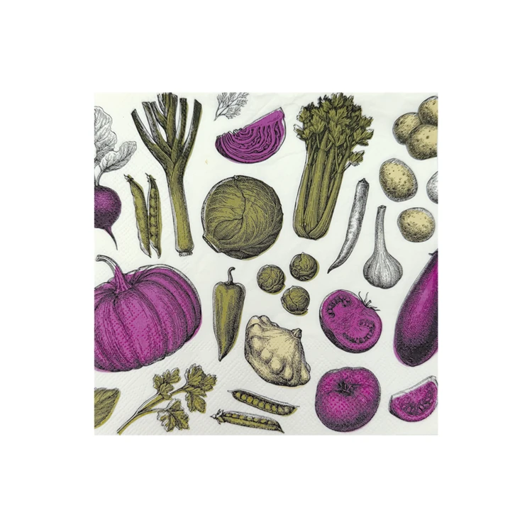 Set aus 20 bedruckten Servietten aus Recyclingpapier - Veggie Mania