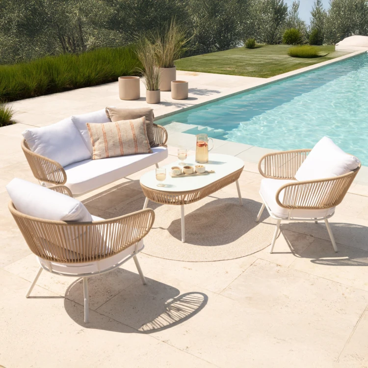 SET DE 3 CHAISES POA FER/ROTIN BLANC