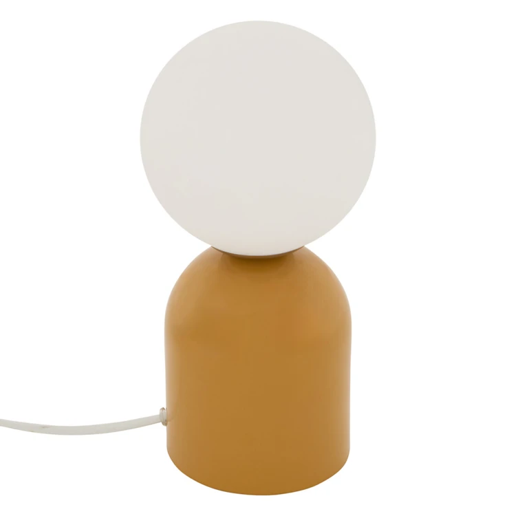 Lampe à poser avec globe opalin et base en acier
