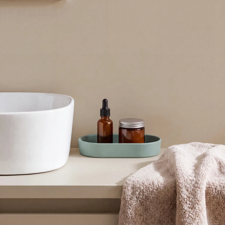 Plateau de rangement en grès céramique pour salle de bain