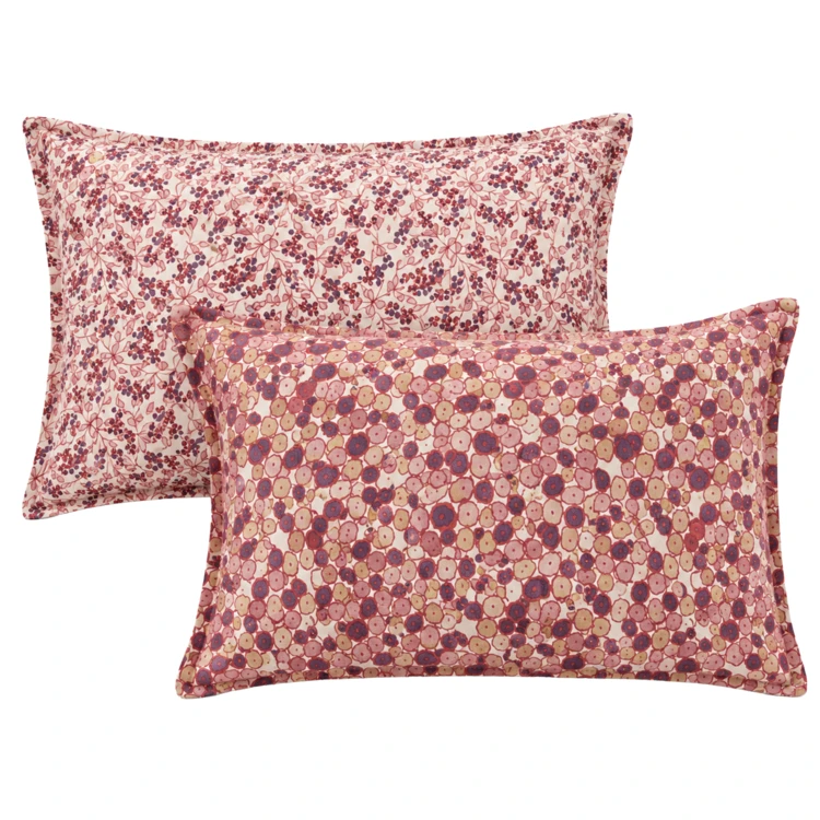 Taie d'oreiller réversible en coton motif floral