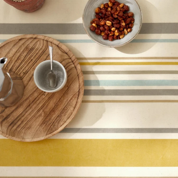 Nappe rectangulaire coton enduit rayures basque