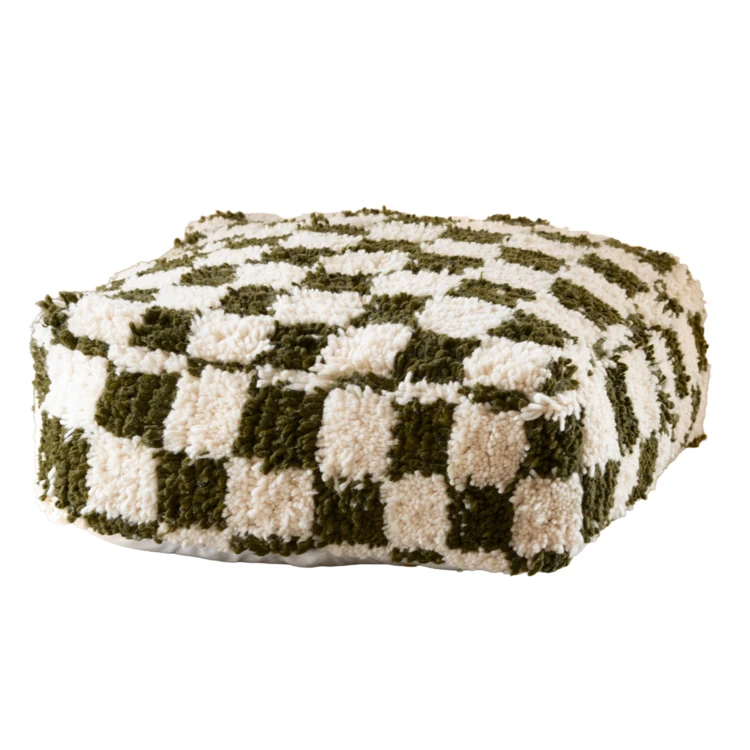 Housse de pouf damier en laine