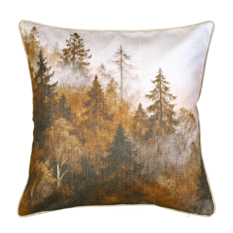 Coussin réversible imprimé aquarelle forêt
