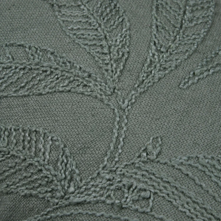 Coussin rectangulaire en coton à feuillage brodé