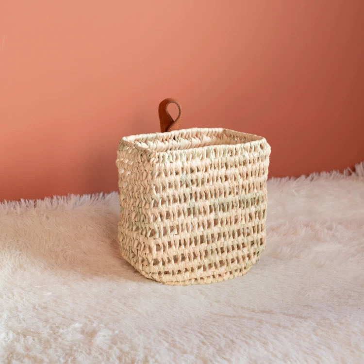 Panier à suspendre demi cercle anse cuir