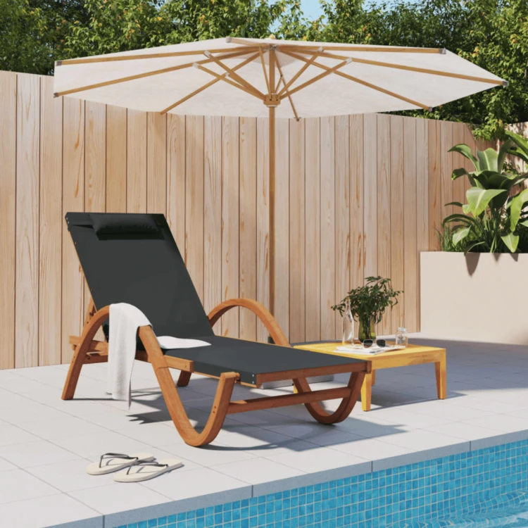 Chaise longue de exterior de madera maciza con cojín