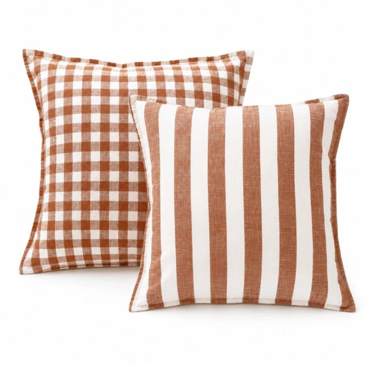 Housse de coussin recto-verso 100% coton rayures et vichy LOURMARIN