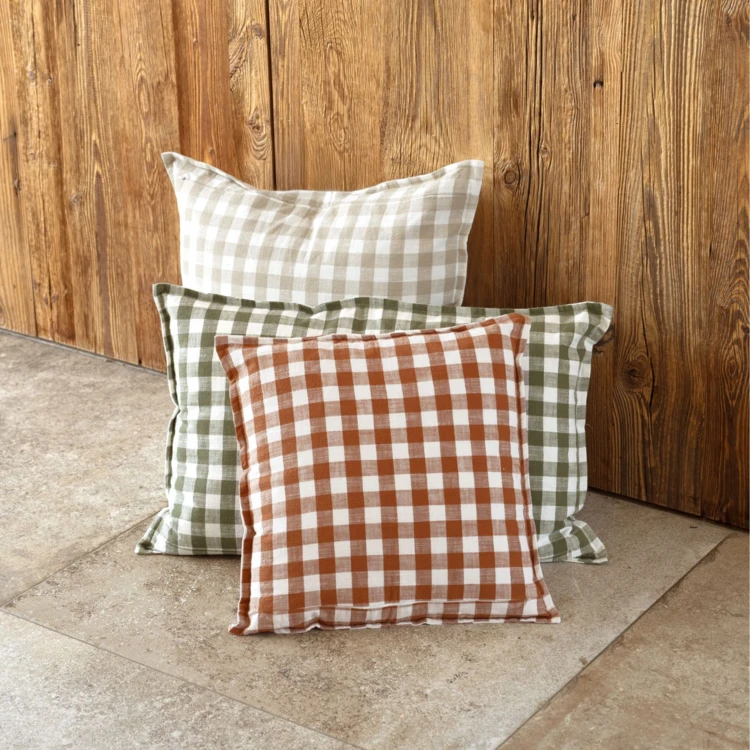 Housse de coussin recto-verso 100% coton rayures et vichy LOURMARIN