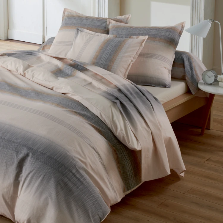 Parure de draps 3 pièces percale de coton dégradé rayé drap + taies