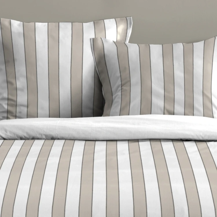 Parure de lit 3 pièces en coton imprimé rayures housse + taies